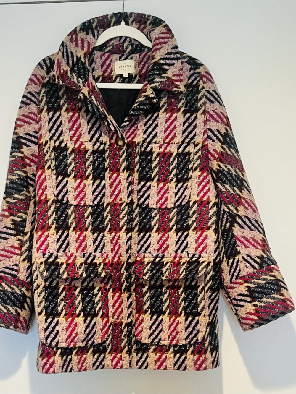 Sezane Paolo Coat Pink/ Blue Check - Size 8